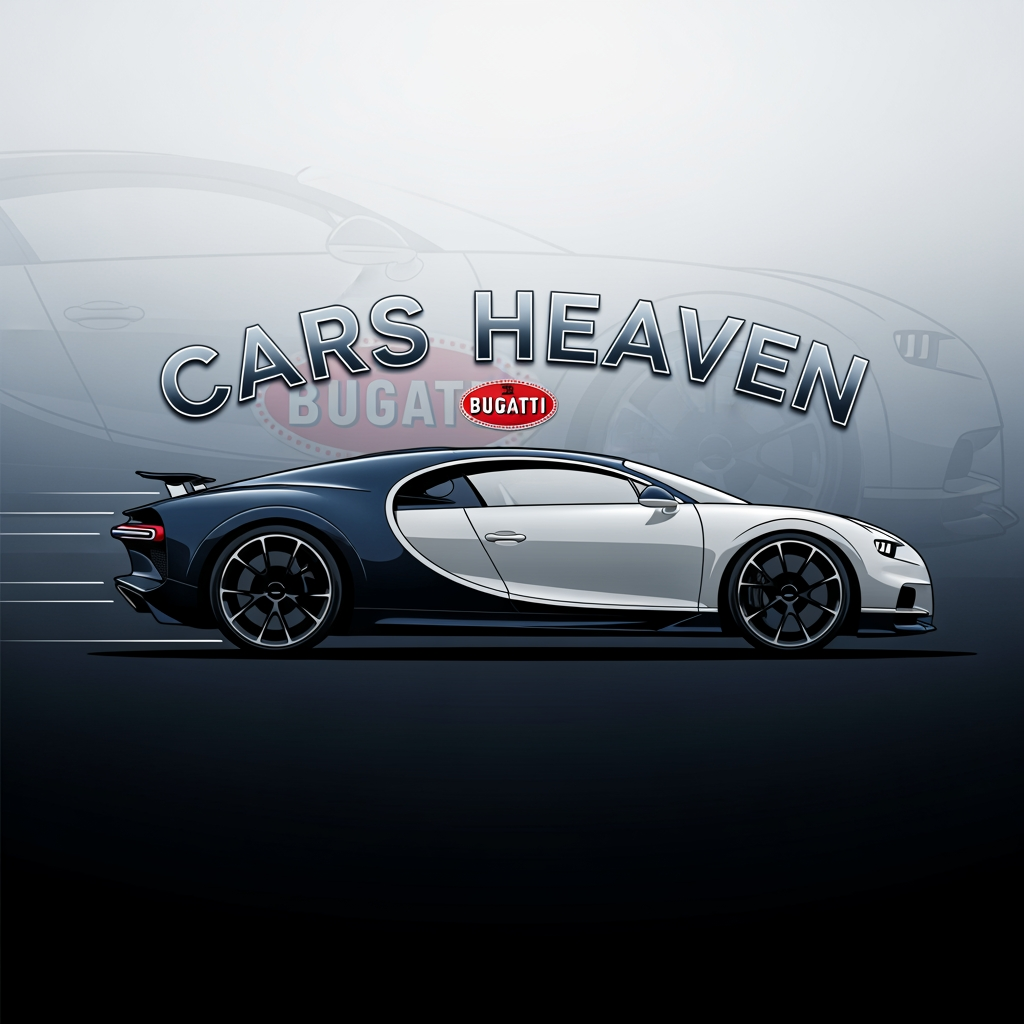 AI Design for make a lodo in which bugatti car and its logo name is CARS HEAVEN