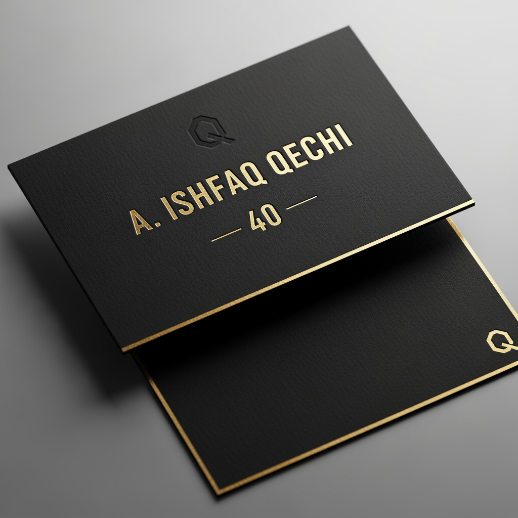 AI Design for make a shop card in which the owner name is a ishfaq qechi 40 make high profile shop card