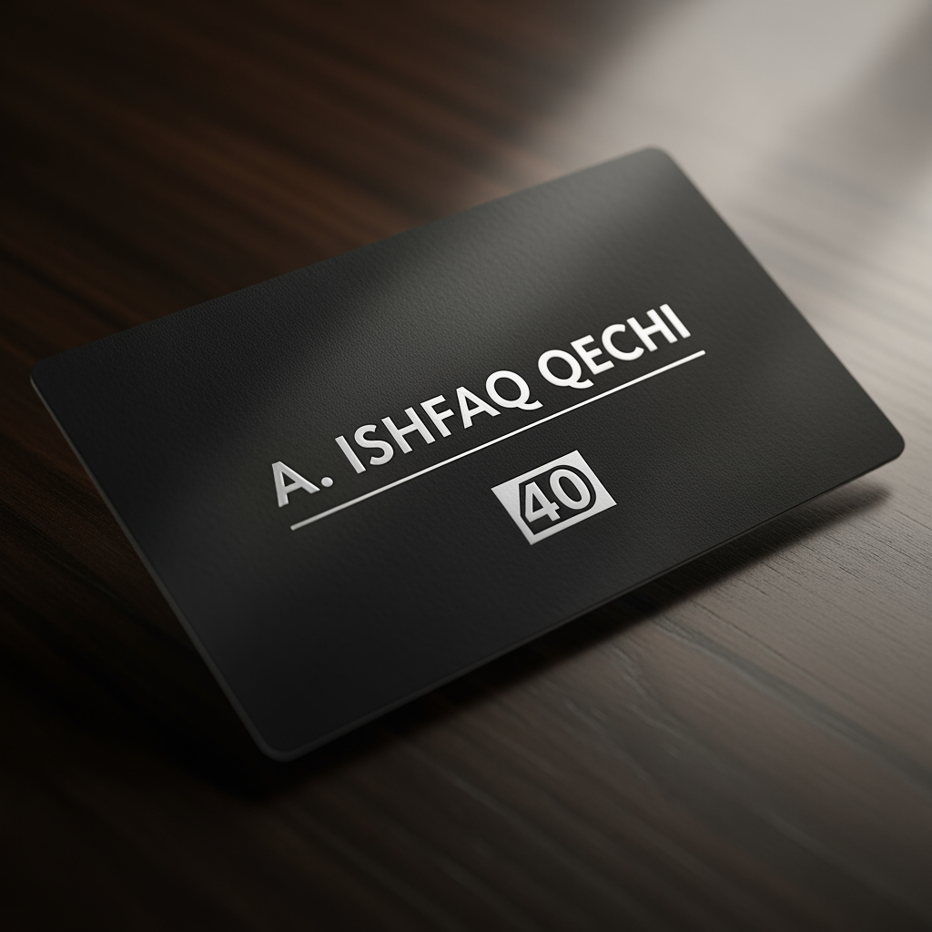 AI Design for make a shop card in which the owner name is a ishfaq qechi 40 make high profile shop card