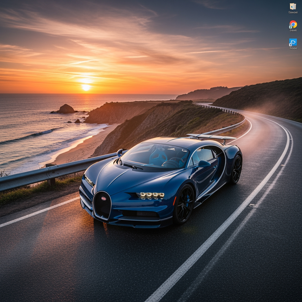 AI Design for make wallpaper for dextop and in which real bugatti