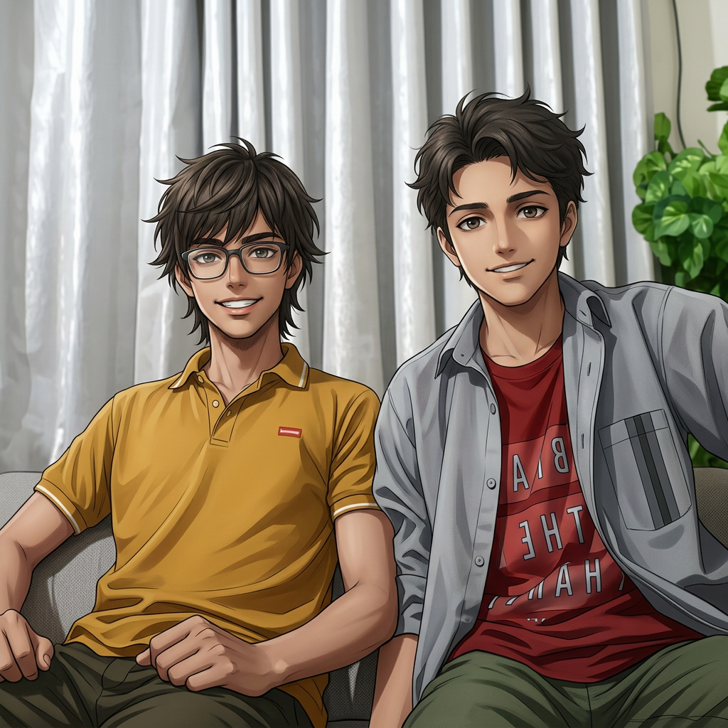 AI Design for convert into in hyper realistic aime and the yellow shirt men's hair convert into in wolf hair cut