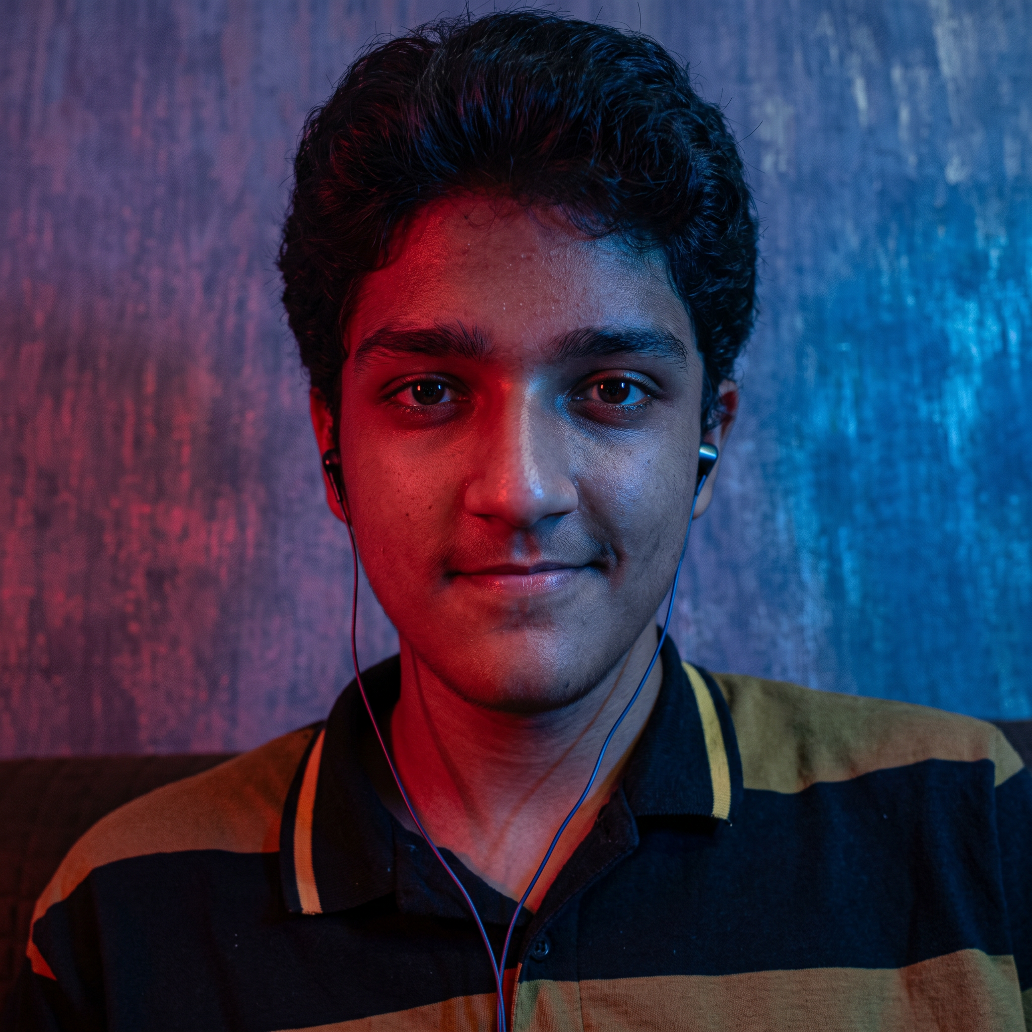 AI Design for convert into the red and blue lighting effects and convert into in the realistic photo