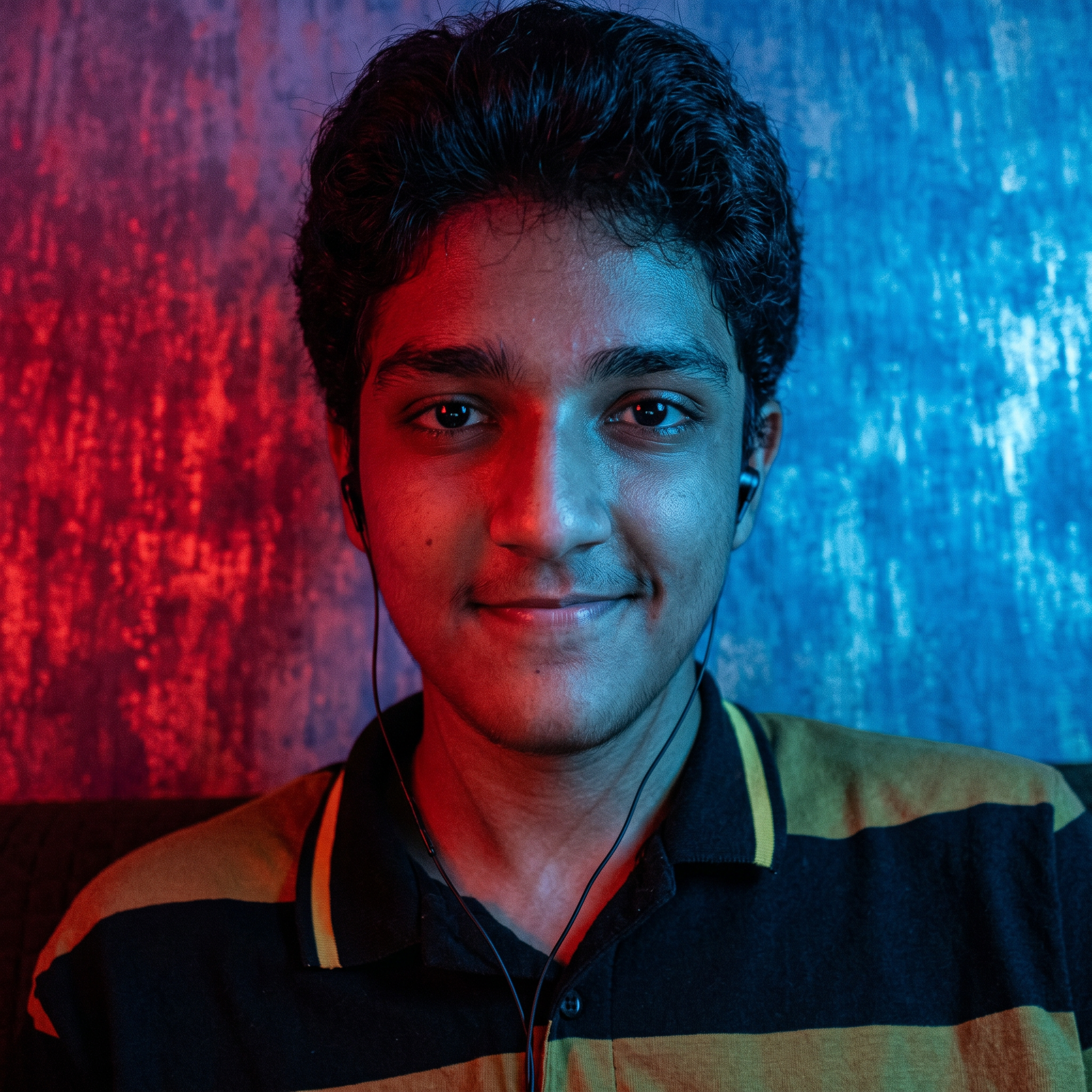 AI Design for convert into the red and blue lighting effects and convert into in the realistic photo