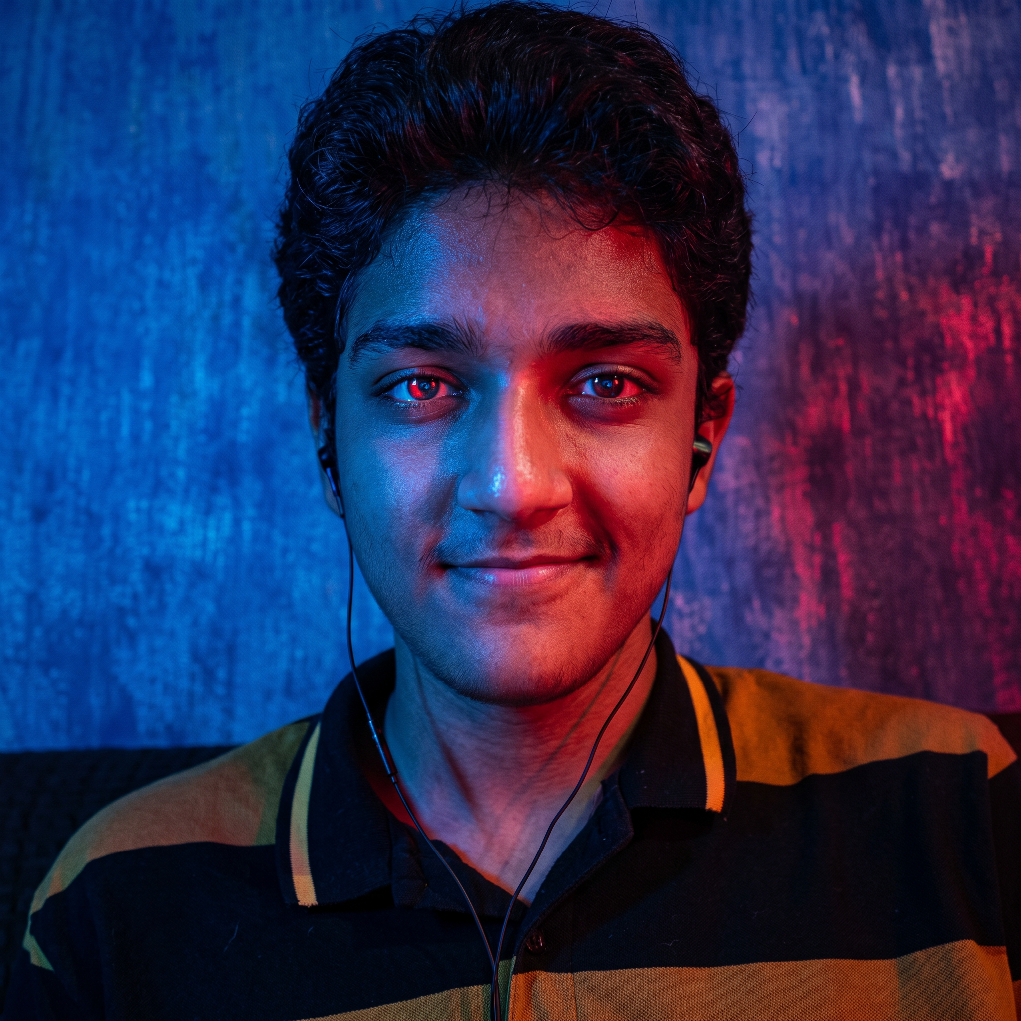 AI Design for convert into the red and blue lighting effects and convert into in the realistic photo