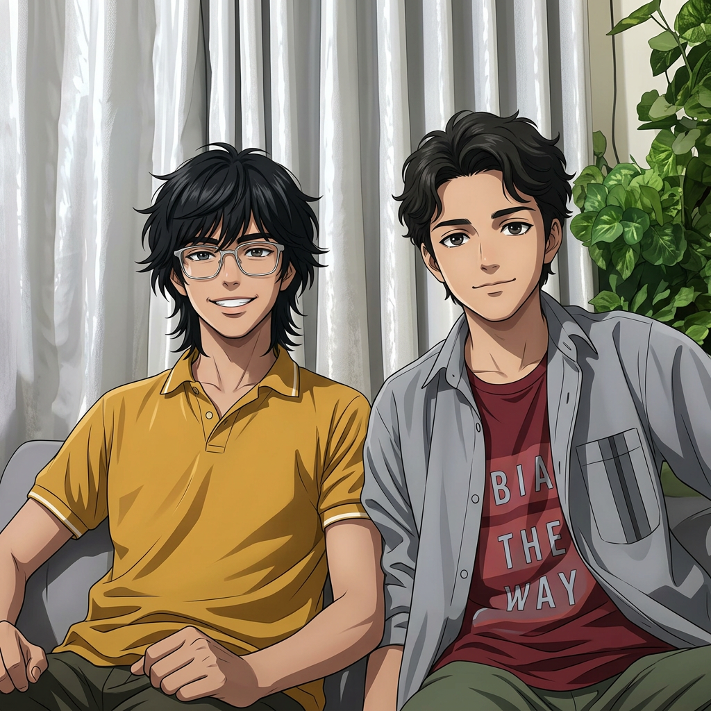 AI Design for convert into in hyper realistic aime and the yellow shirt men's hair convert into in wolf hair cut
