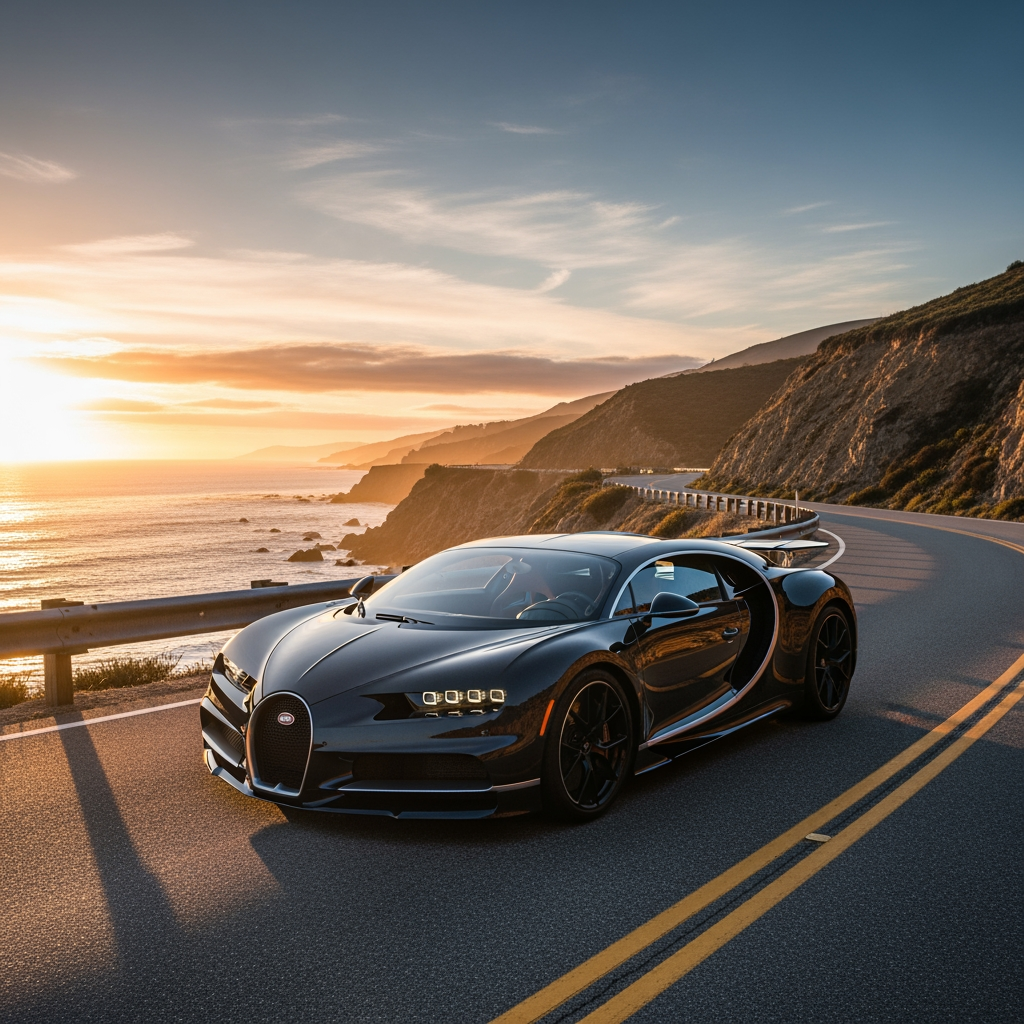 AI Design for make wallpaper for dextop and in which real bugatti