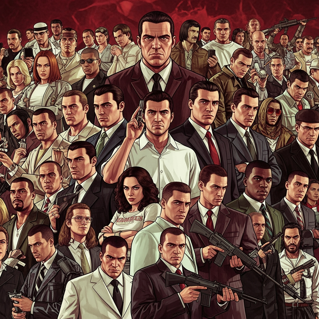 AI Design for make photo in which all gta  games characters