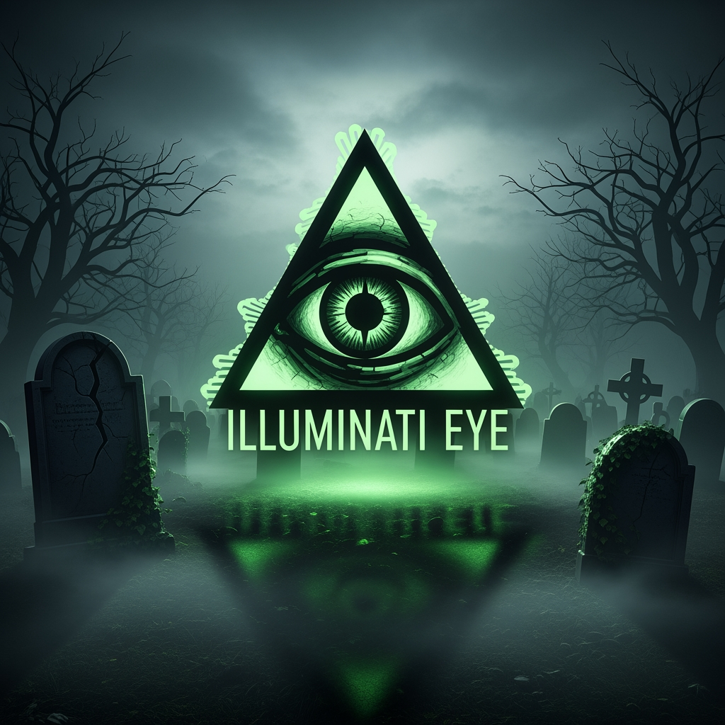 AI Design for make a video in which illuminati eye logo dark green horror sence in graveyard