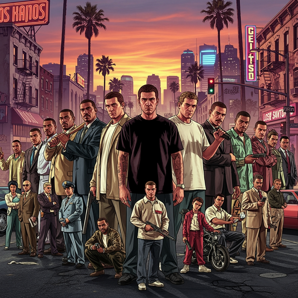 AI Design for make photo in which all gta  games characters