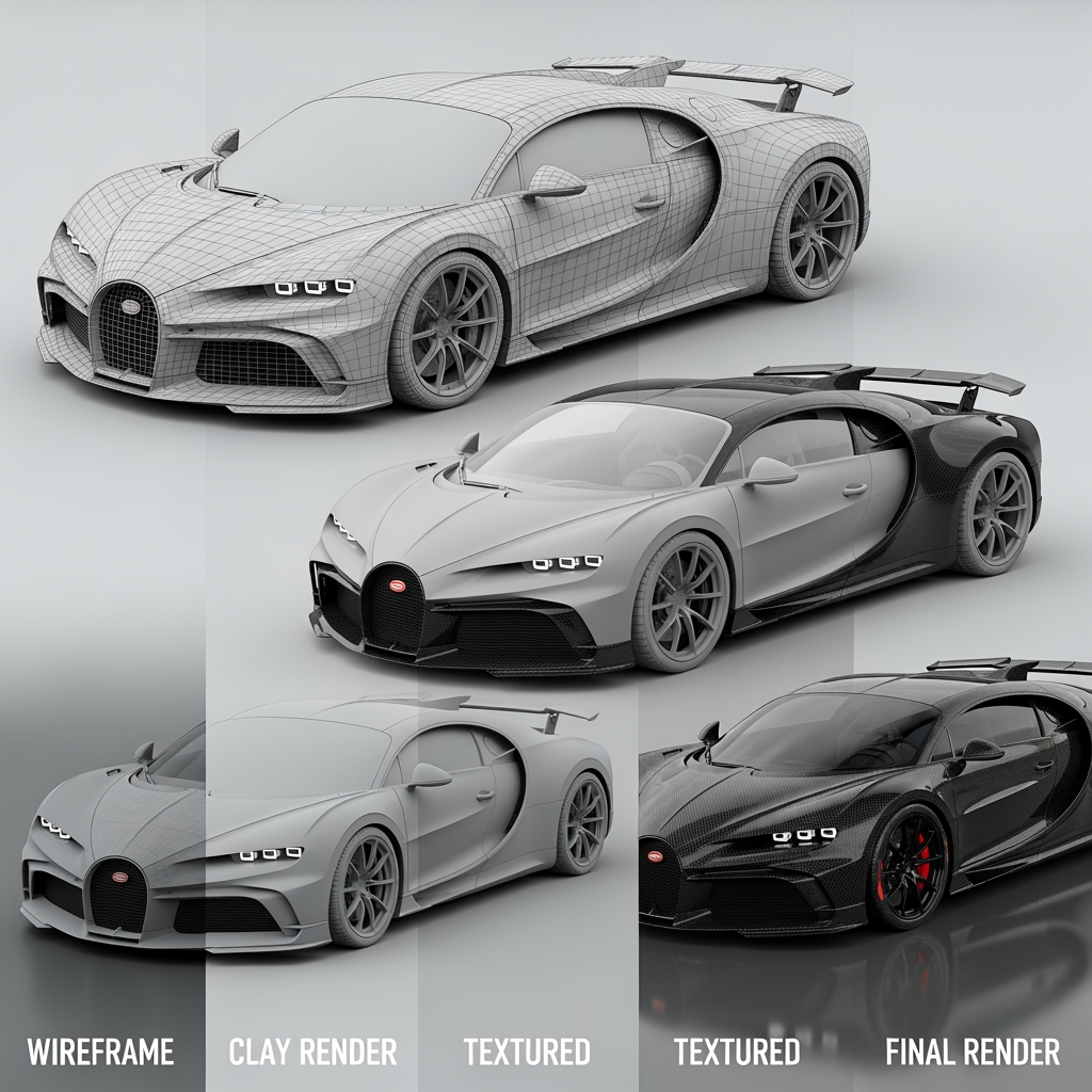 AI Design for give me a bugatti bolide 3D model without background in timeline
