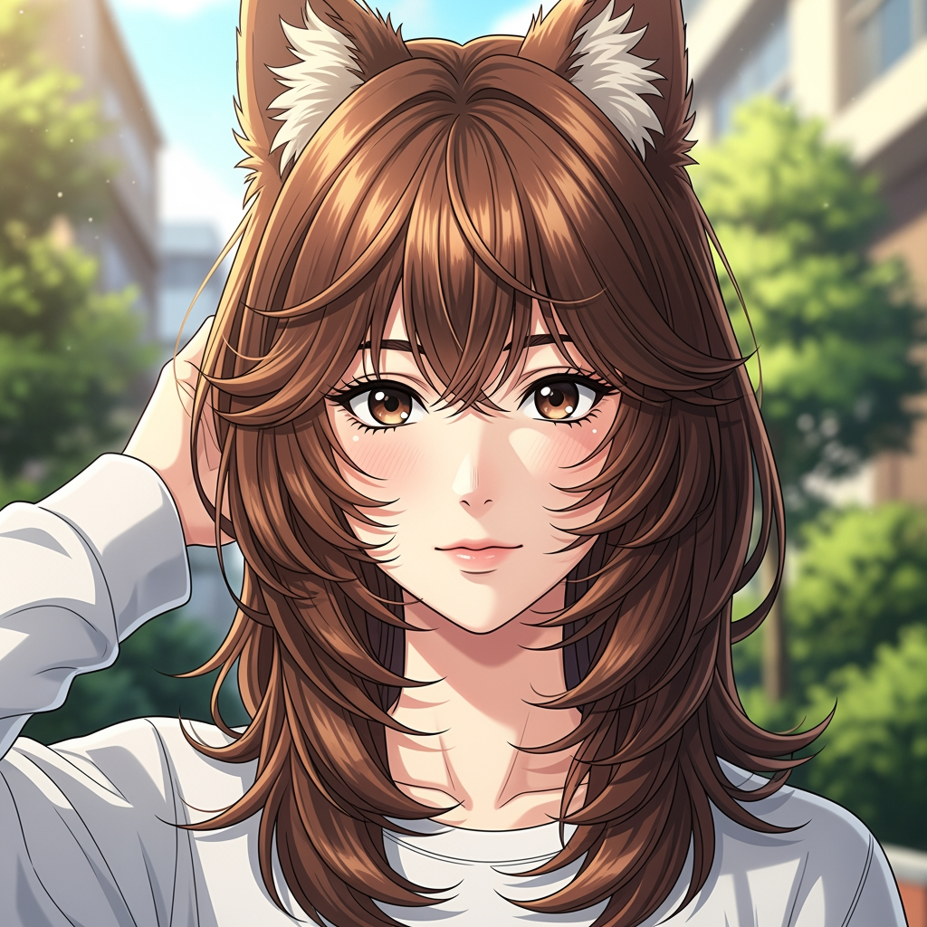 AI Design for convert into in realistic anime and my hair style convert into in a long hair wolf cut