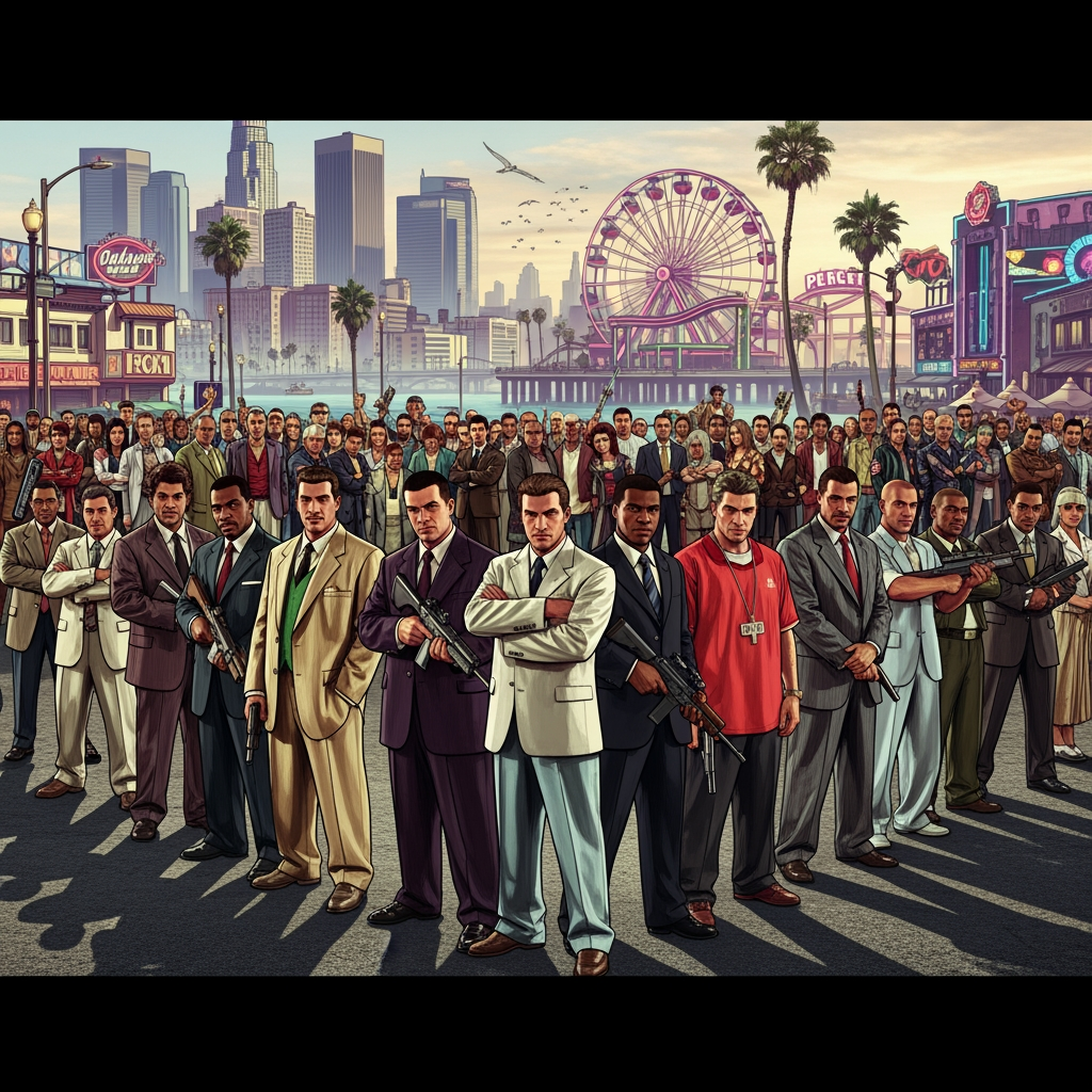 AI Design for make photo in which all gta  games characters