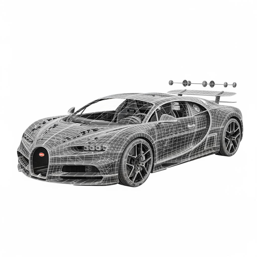 AI Design for give me a bugatti bolide 3D model without background in timeline