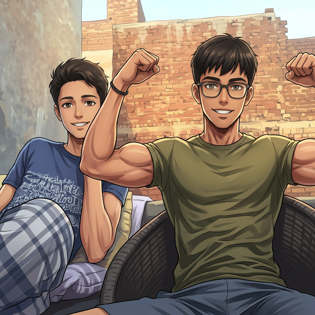 AI Design for convert into in realistic anime and make  increase triceaps and biceaps meculer body