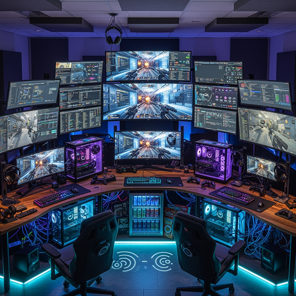 AI Design for make a photo in which the bigest gaming setup