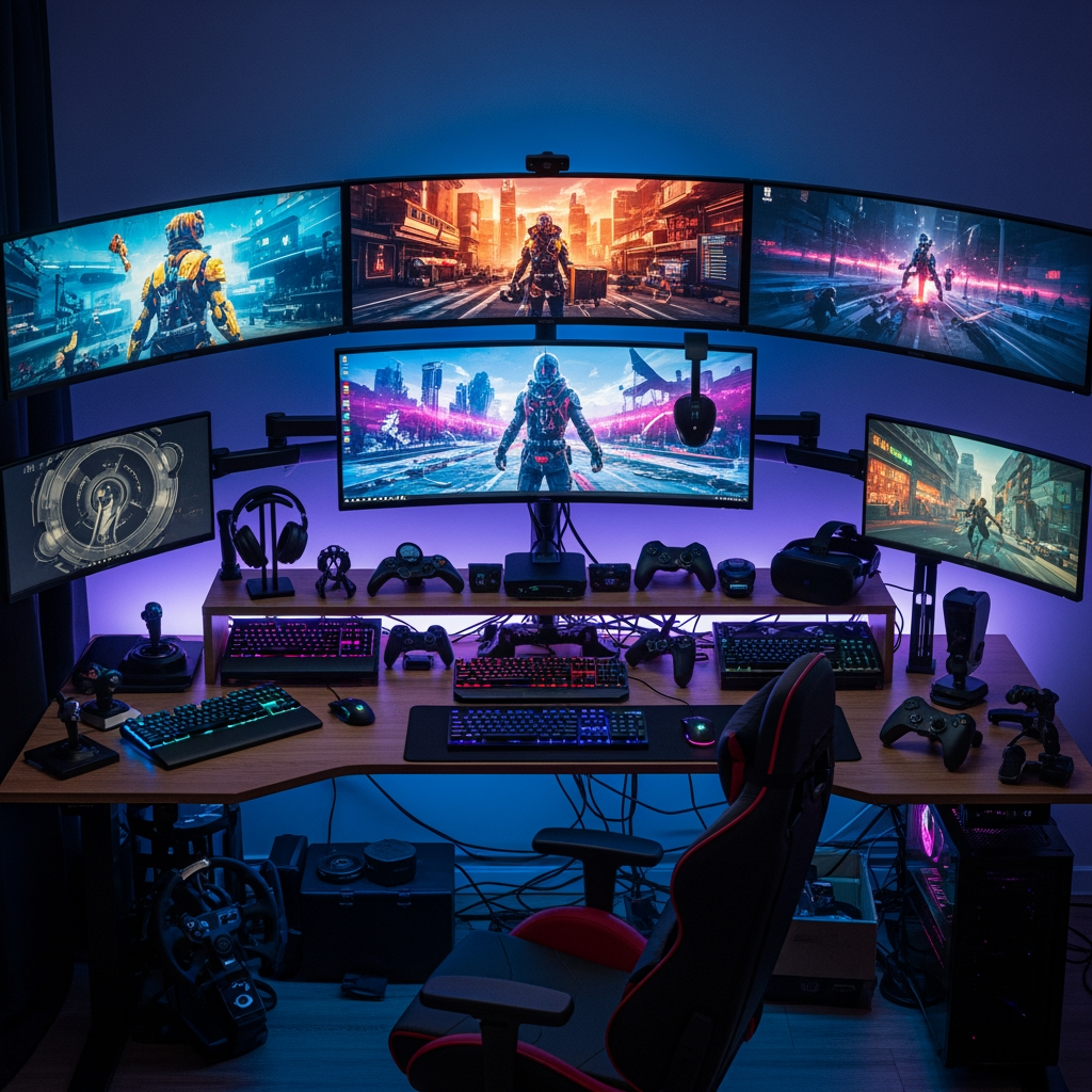 AI Design for make a photo in which the bigest gaming setup