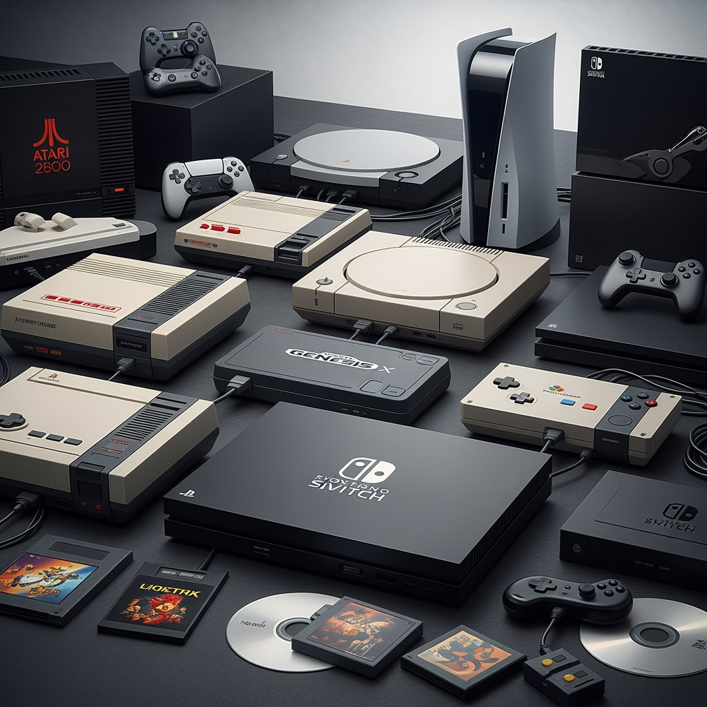 AI Design for make a photo in which the all gaming consoles