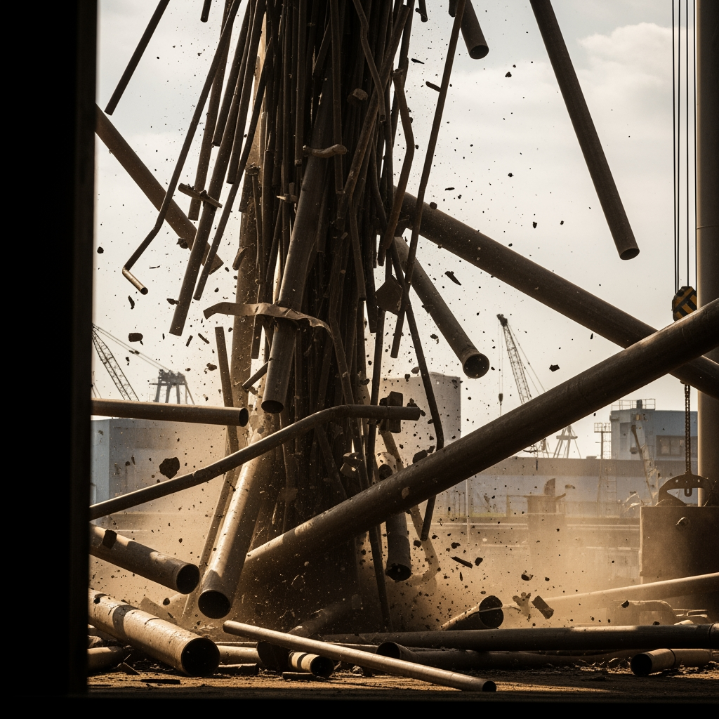 AI Design for make a photo in which steel pipes is fall down