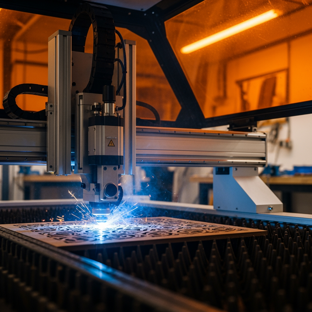 AI Design for make a photo in which the CNC laser machine