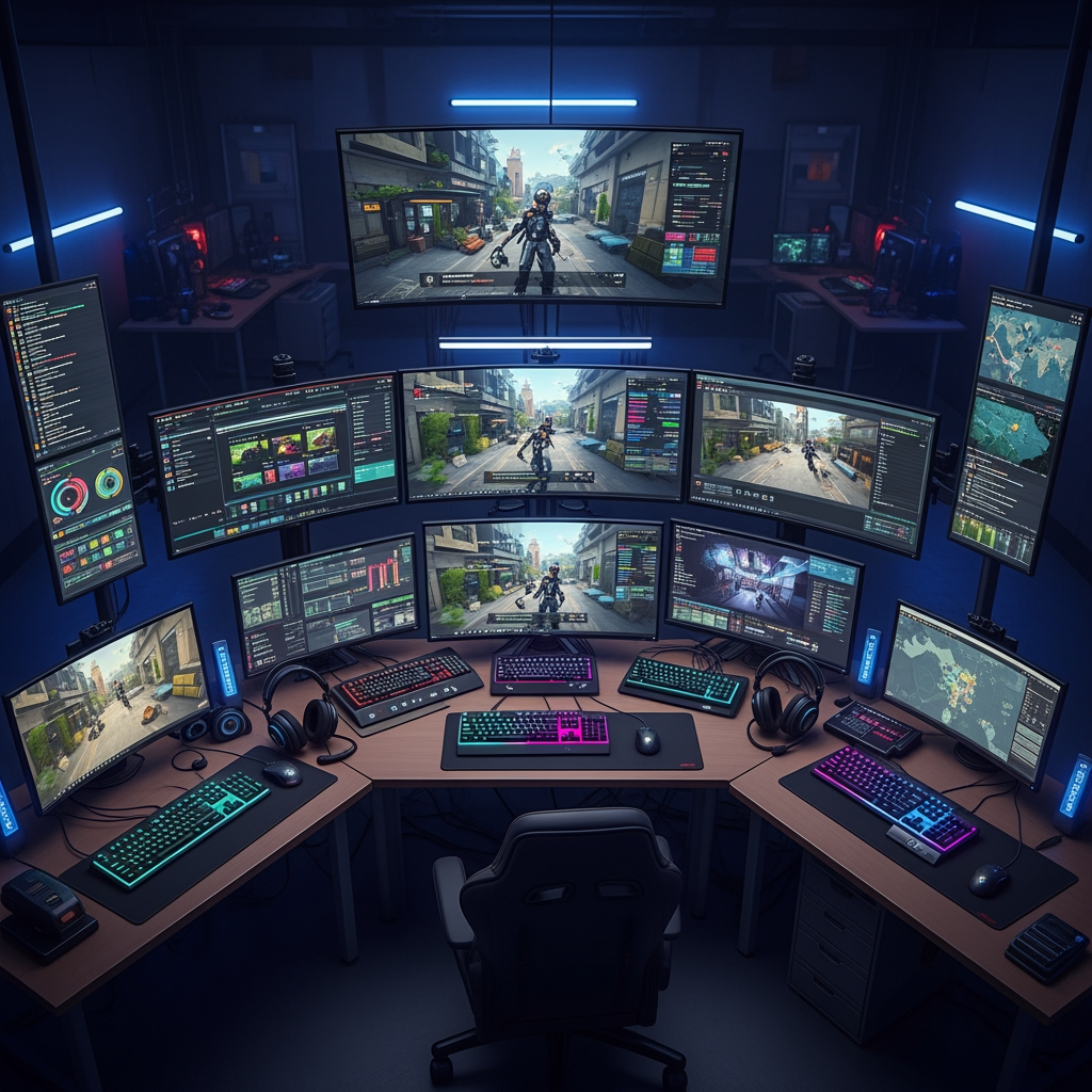 AI Design for make a photo in which the bigest gaming setup