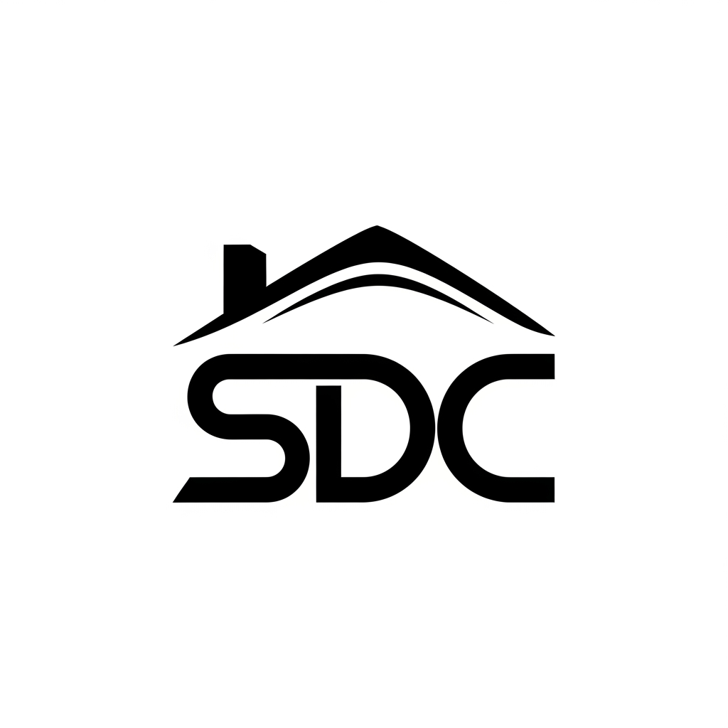 AI Design for SDC letters forming home like logo structure plain black logo