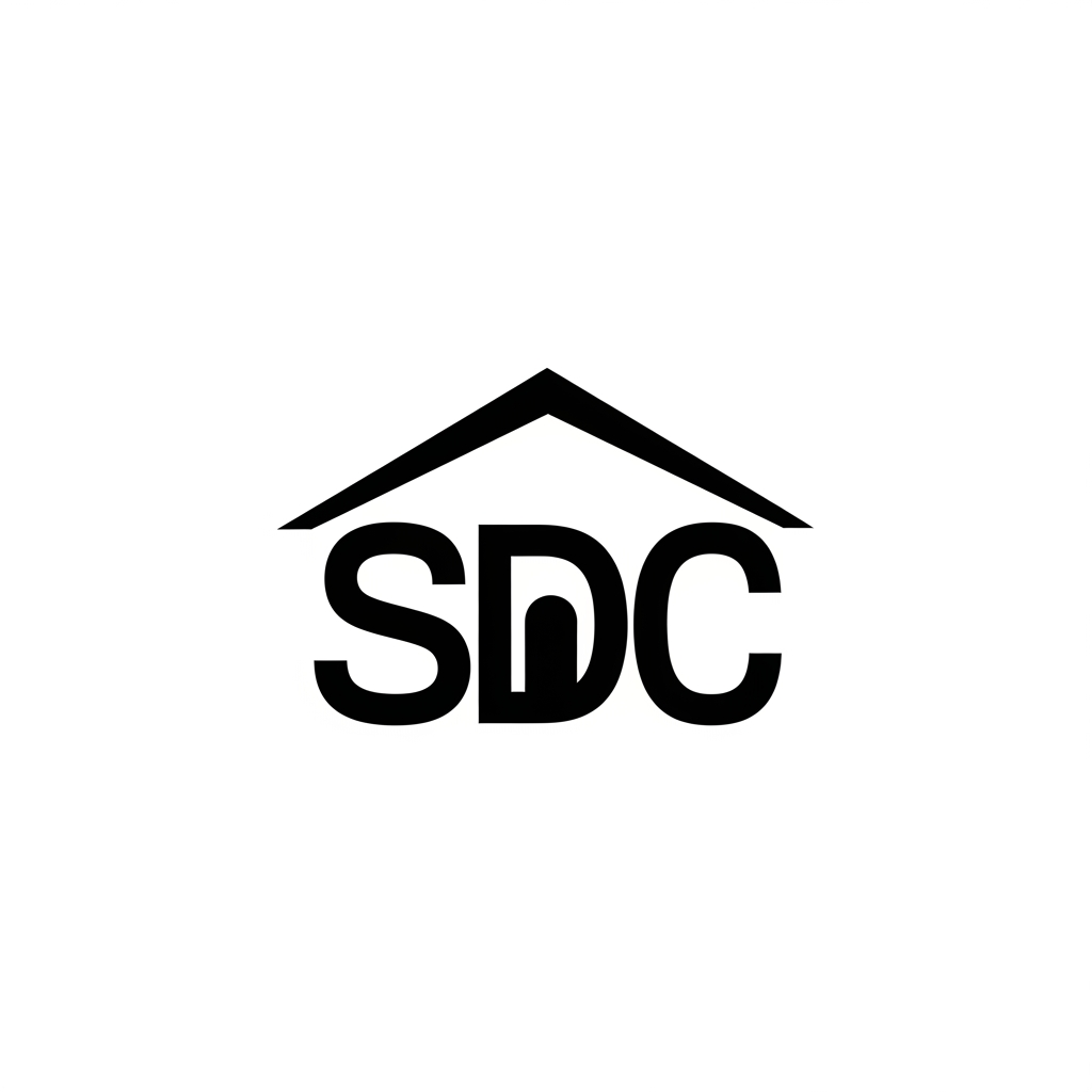 AI Design for SDC letters forming home like logo structure plain black logo