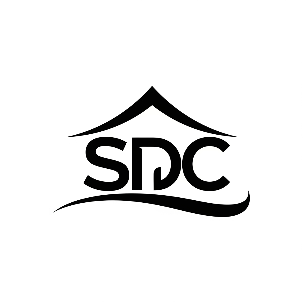 AI Design for SDC letters forming home like logo structure plain black logo