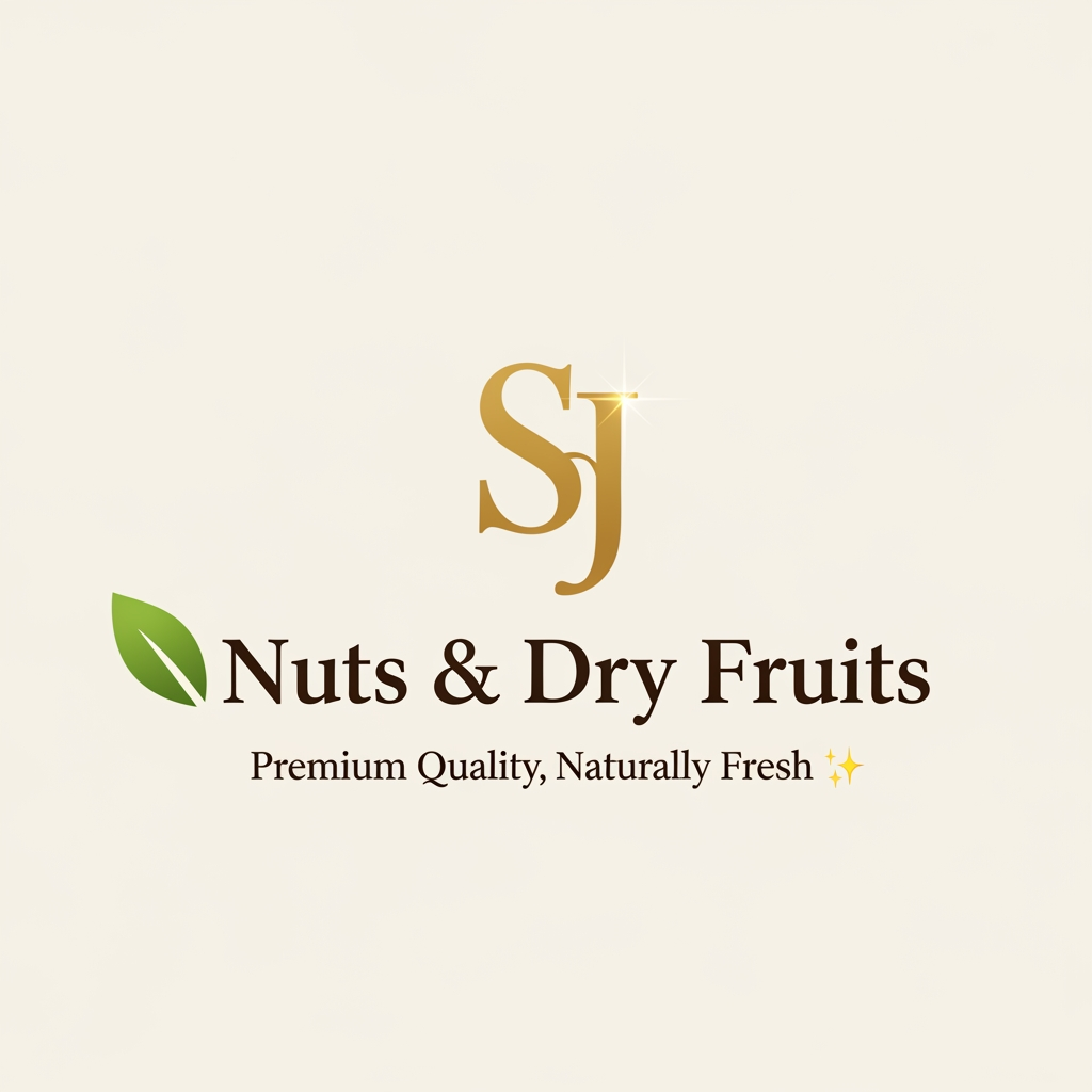 AI Design for 🥜 SJ (golden monogram)
🌰 Nuts & Dry Fruits (dark brown text)
🍃 Small leaf element to represent freshness
Final Brand Version:
SJ Nuts & Dry Fruits
Premium Quality, Naturally Fresh ✨