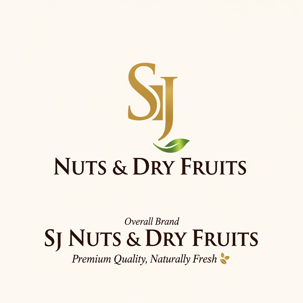 AI Design for 🥜 SJ (golden monogram)
🌰 Nuts & Dry Fruits (dark brown text)
🍃 Small leaf element to represent freshness
Final Brand Version:
SJ Nuts & Dry Fruits
Premium Quality, Naturally Fresh ✨