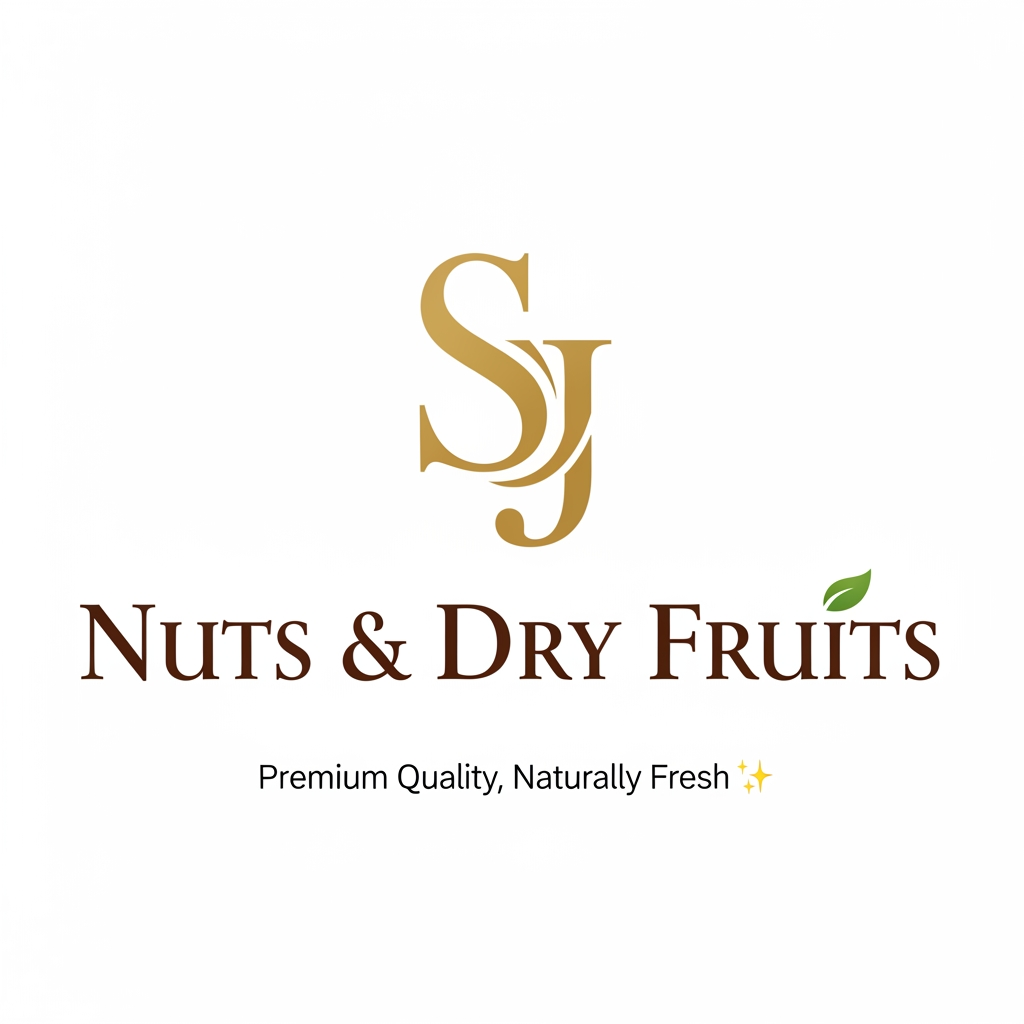 AI Design for 🥜 SJ (golden monogram)
🌰 Nuts & Dry Fruits (dark brown text)
🍃 Small leaf element to represent freshness
Final Brand Version:
SJ Nuts & Dry Fruits
Premium Quality, Naturally Fresh ✨