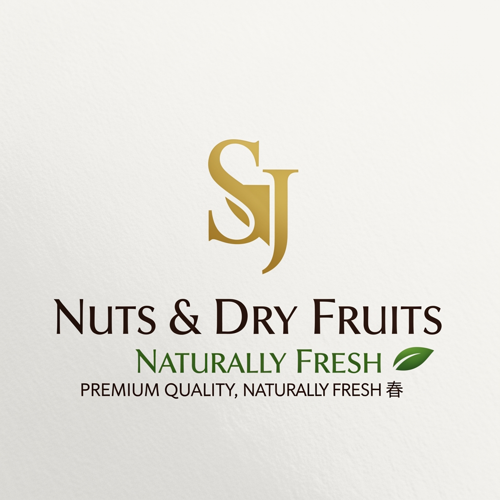 AI Design for 🥜 SJ (golden monogram)
🌰 Nuts & Dry Fruits (dark brown text)
🍃 Small leaf element to represent freshness
Final Brand Version:
SJ Nuts & Dry Fruits
Premium Quality, Naturally Fresh ✨
