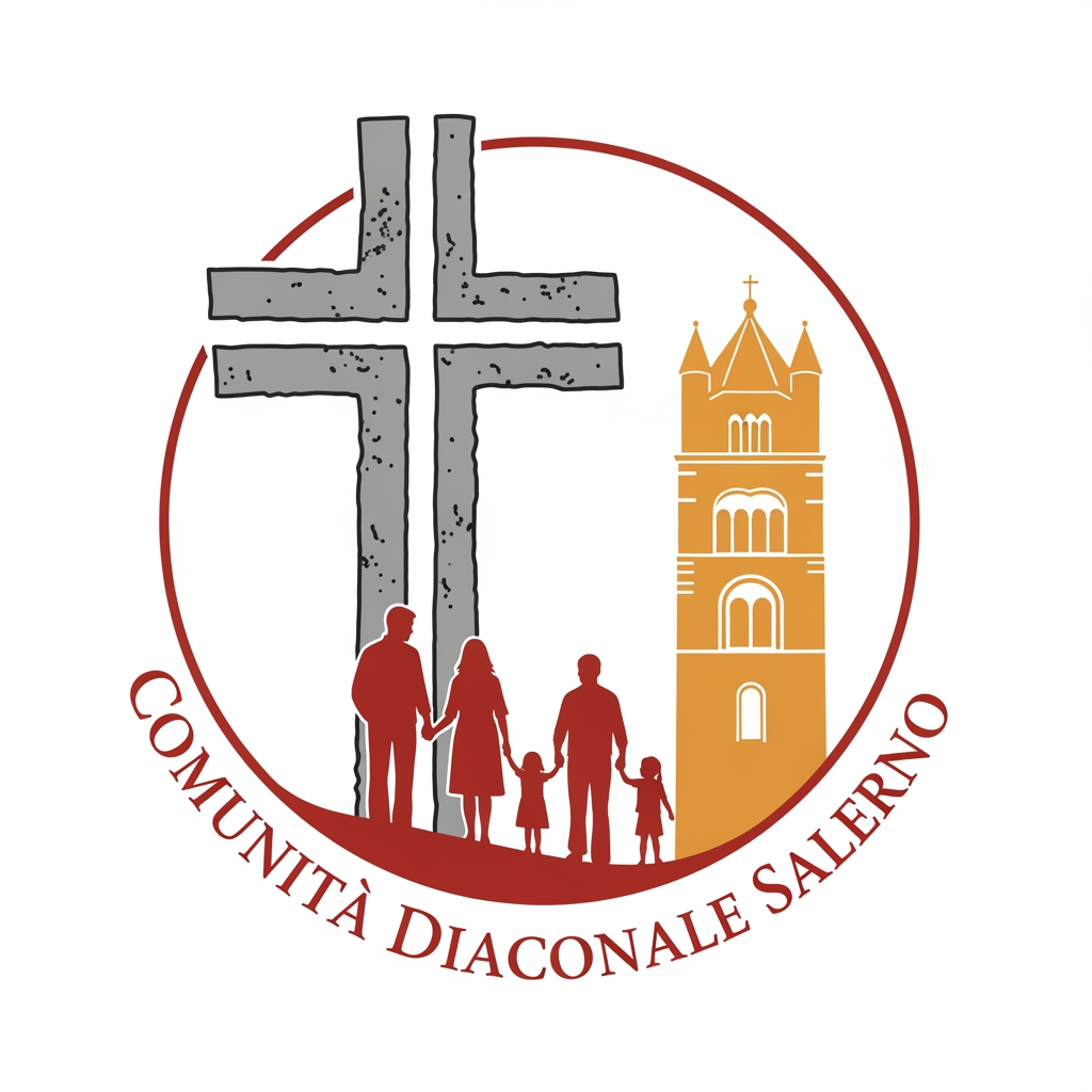AI Design for disegnami un logo per la comunità diaconale di Salerno, deve includere una croce, una famiglia e il campanile del duomo di salerno!