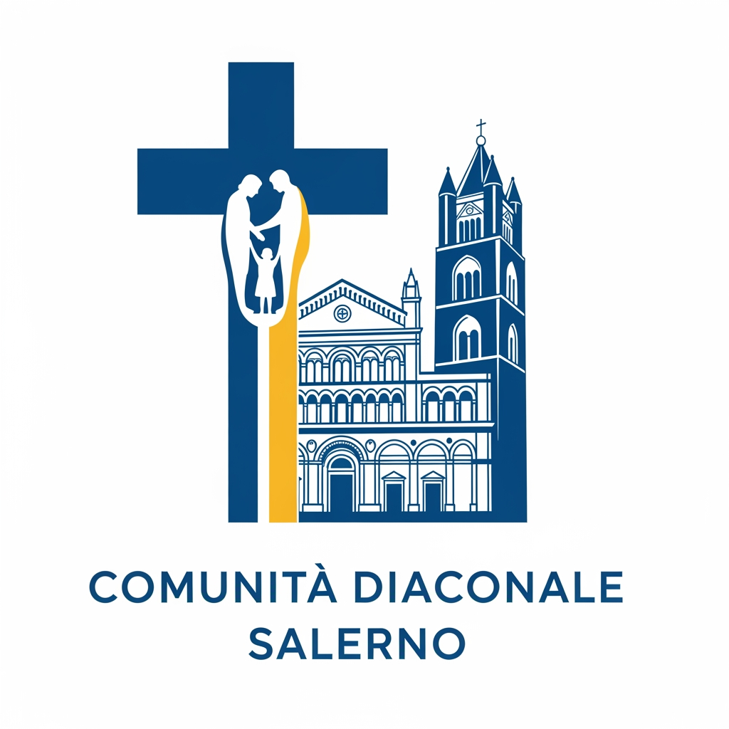 AI Design for disegnami un logo per la comunità diaconale di Salerno, deve includere una croce, una famiglia e il campanile del duomo di salerno!