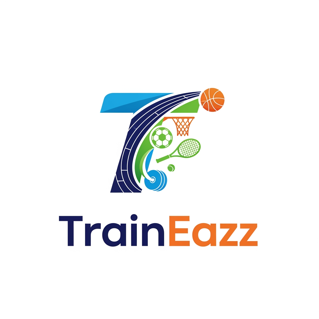 AI Design for create a logo for a sports coaching related app named TrainEazz
use some other sport elemnts