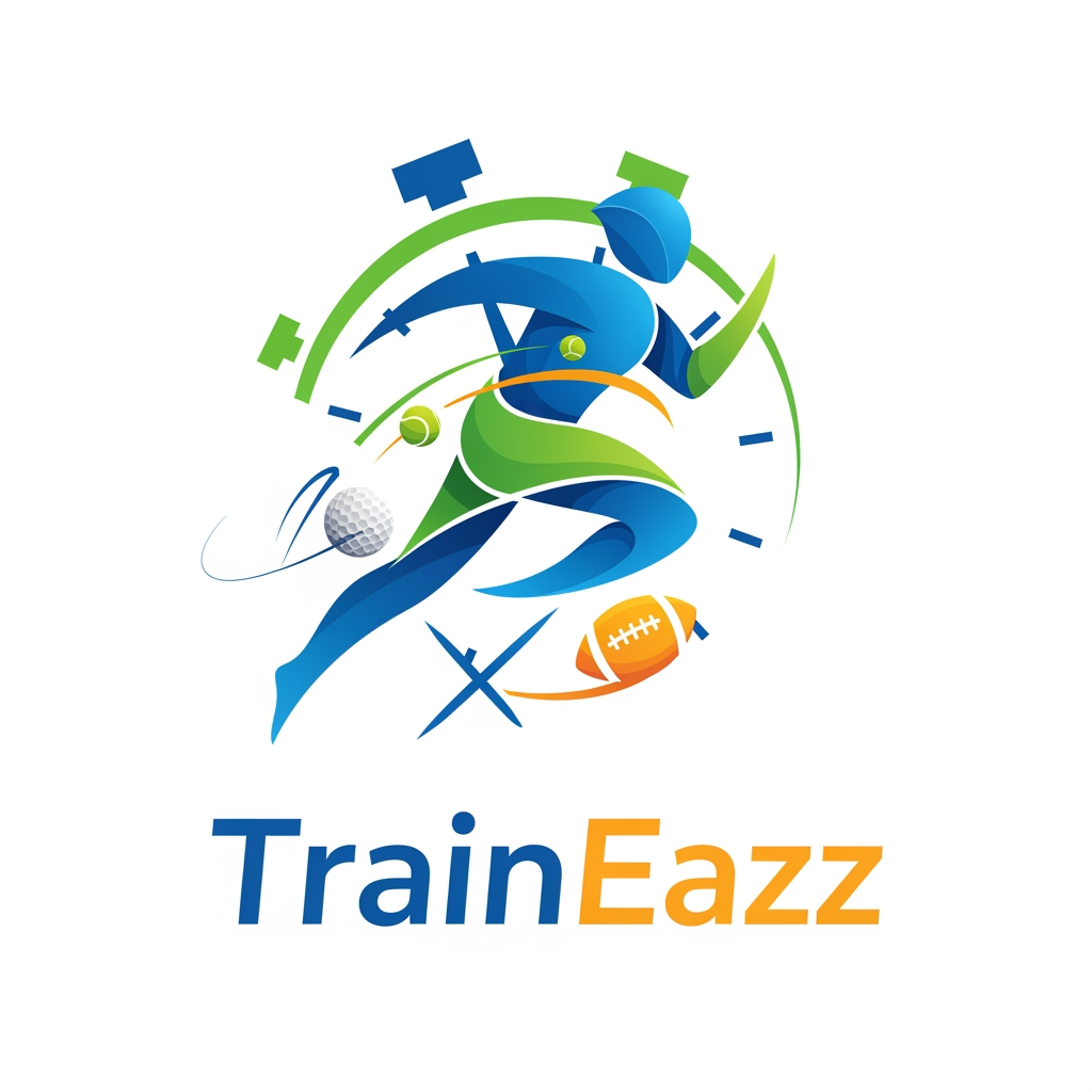 AI Design for create a logo for a sports coaching related app named TrainEazz
use some other sport elemnts