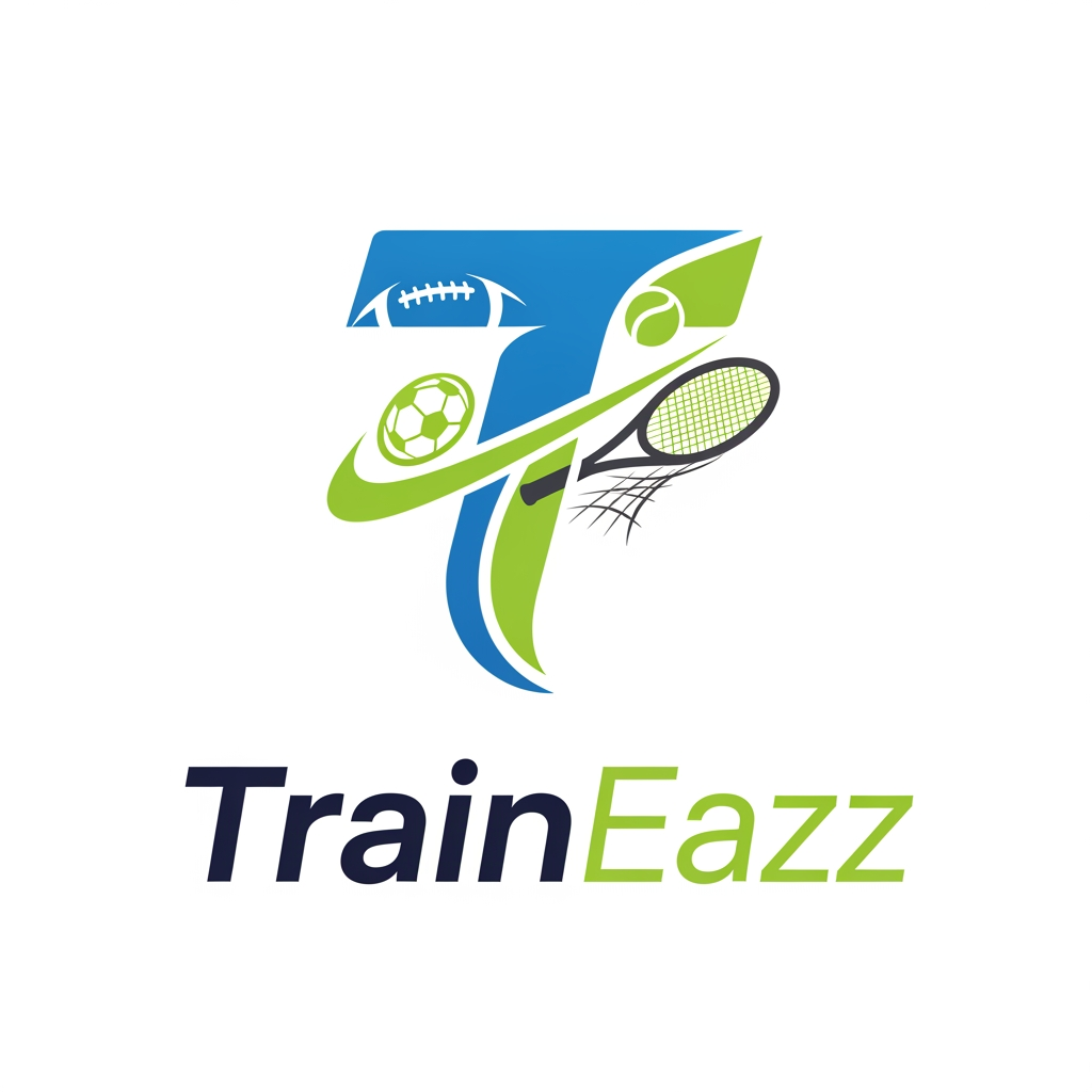 AI Design for create a logo for a sports coaching related app named TrainEazz
use some other sport elemnts