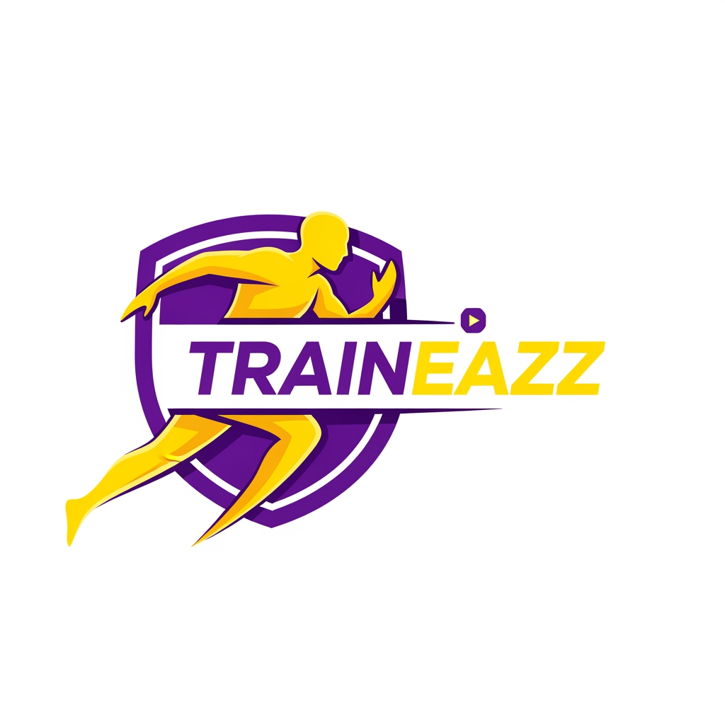 AI Design for create a logo for a sports coaching related app named TrainEazz
use colors purple and yellow