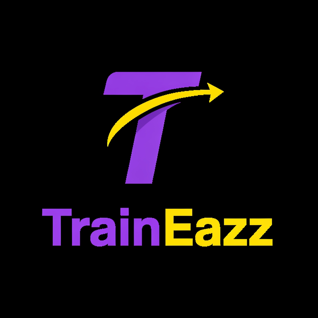 AI Design for create a logo for a sports coaching related app named TrainEazz
use colors purple and yellow