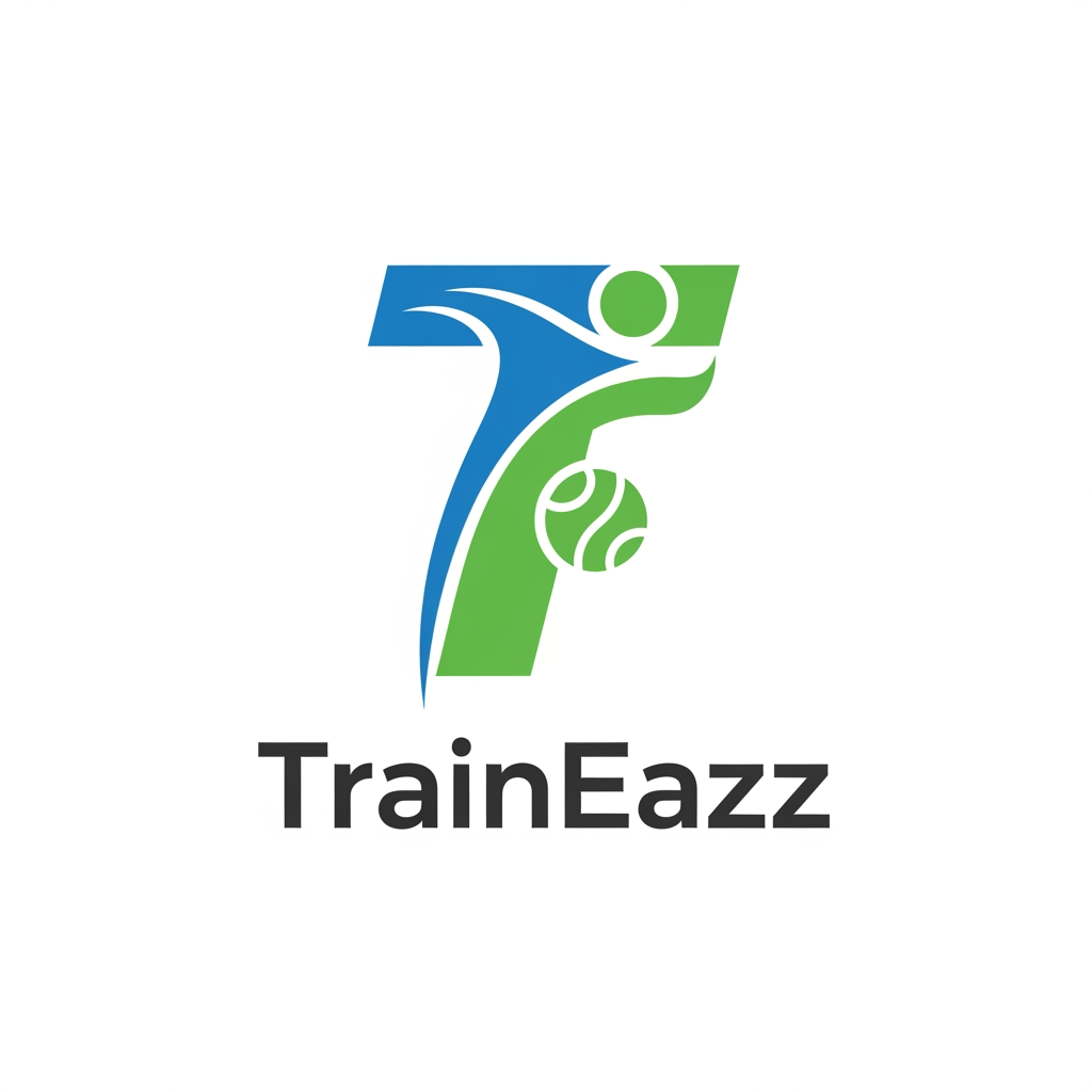 AI Design for create a logo for a sports coaching related app named TrainEazz
use some other sport elemnts
more simple design which is easy to print