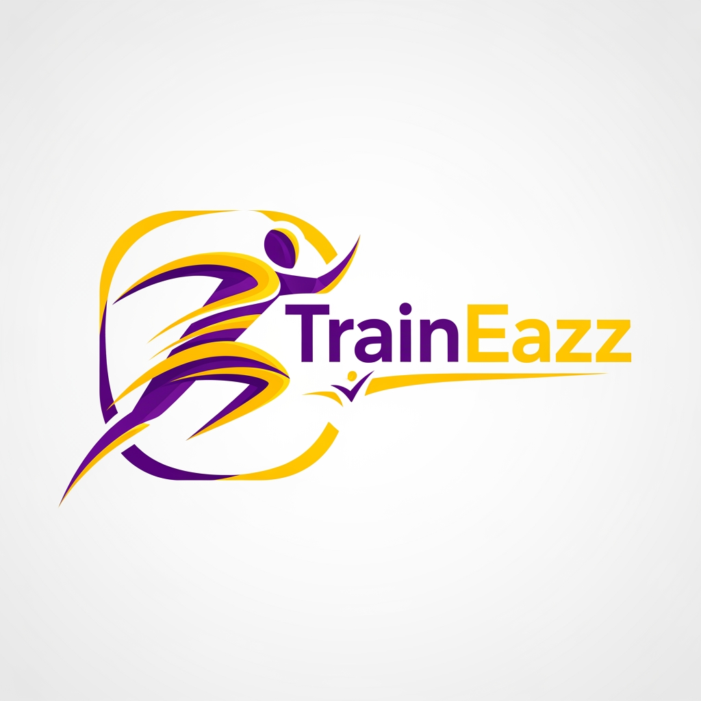 AI Design for create a logo for a sports coaching related app named TrainEazz
use colors purple and yellow