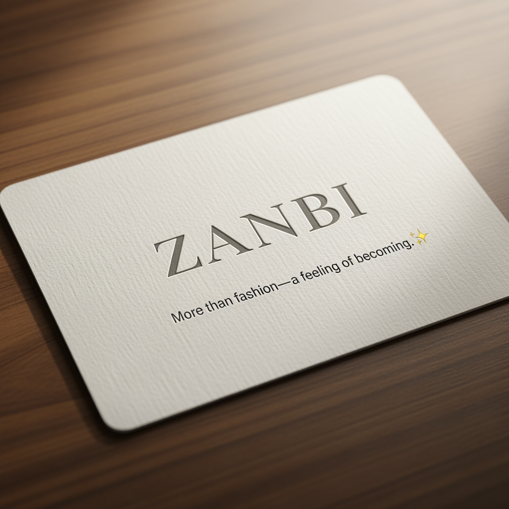 AI Design for ZANBI Create a premium fashion and lifestyle brand name inspired by the concepts of Transcendence, Comfort, Confidence, Growth, Transformation, Self-Expression, and Emotional Connection. The brand sells clothing, bags, jewelry, accessories, and lifestyle products. The name should capture the feeling of rising above limitations, becoming a better version of yourself, feeling comfortable in your own skin, and carrying quiet confidence. It should feel luxurious yet approachable, elegant, timeless, memorable, easy to pronounce, and suitable for a global fashion brand. Generate short original names (4–8 letters) that evoke transcendence, comfort, confidence, empowerment, warmth, belonging, and personal evolution. Avoid existing famous brands. For each name, provide a meaning, brand story, and slogan. The overall emotion should be: "Comfort. Confidence. Transcendence." and "More than fashion—a feeling of becoming." ✨
with model
mix this 5 word feeling an