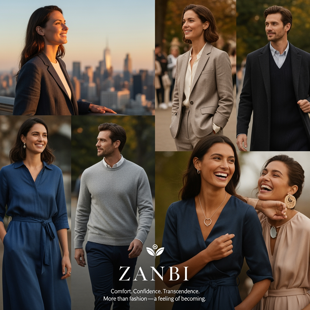 AI Design for ZANBI      Create a premium fashion and lifestyle brand name inspired by the concepts of Transcendence, Comfort, Confidence, Growth, Transformation, Self-Expression, and Emotional Connection. The brand sells clothing, bags, jewelry, accessories, and lifestyle products. The name should capture the feeling of rising above limitations, becoming a better version of yourself, feeling comfortable in your own skin, and carrying quiet confidence. It should feel luxurious yet approachable, elegant, timeless, memorable, easy to pronounce, and suitable for a global fashion brand. Generate short original names (4–8 letters) that evoke transcendence, comfort, confidence, empowerment, warmth, belonging, and personal evolution. Avoid existing famous brands. For each name, provide a meaning, brand story, and slogan. The overall emotion should be: "Comfort. Confidence. Transcendence." and "More than fashion—a feeling of becoming." ✨  
with model
mix this 5 word feeling an