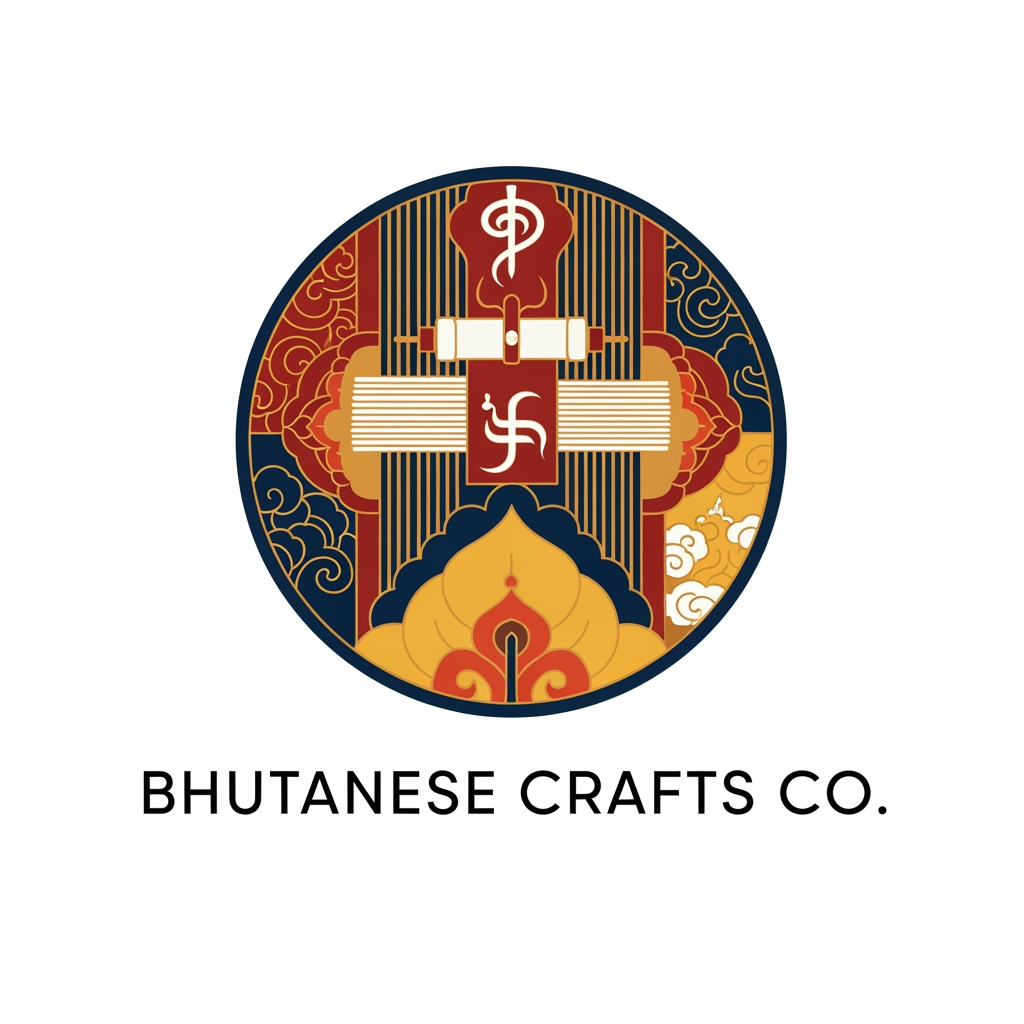 AI Design for i want to make a logo for ecom website. The web app contains products from the 13 arts and crafts of bhutan. Make a bhutanese themed logo