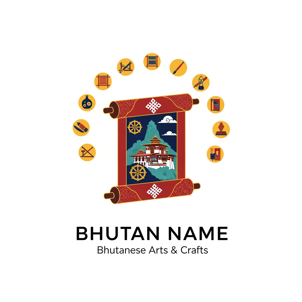 AI Design for i want to make a logo for ecom website. The web app contains products from the 13 arts and crafts of bhutan. Make a bhutanese themed logo