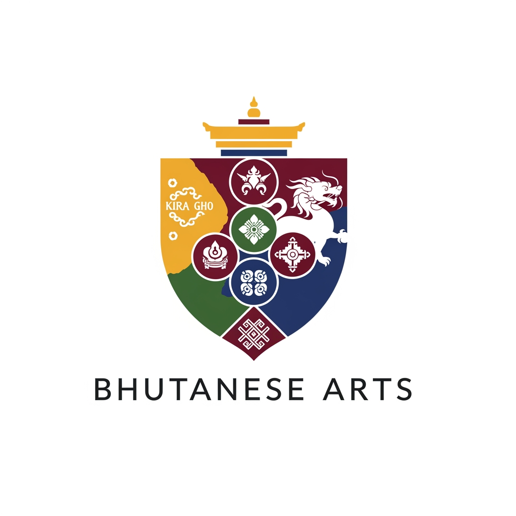 AI Design for i want to make a logo for ecom website. The web app contains products from the 13 arts and crafts of bhutan. Make a bhutanese themed logo