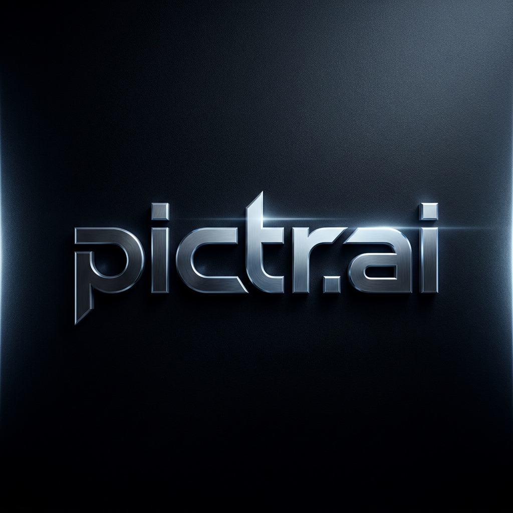 AI Design for A high-end, minimalist logo design featuring the text pictr.ai, rendered in a bold, futuristic typography style. The composition uses a sophisticated monochromatic color palette with subtle metallic textures and sharp, clean lines, set against a deep obsidian background with soft ambient rim lighting to create a premium, tech-forward aesthetic.