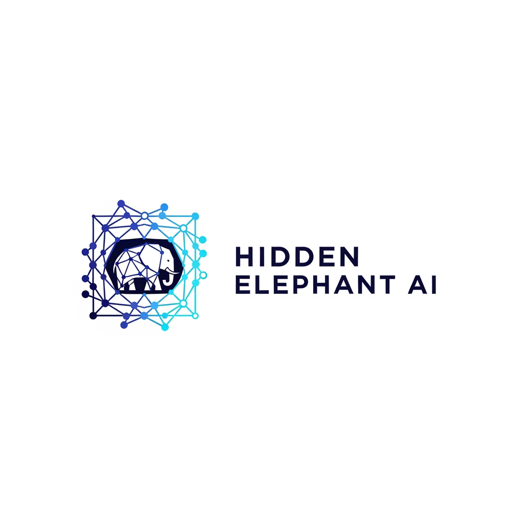 AI Design for Create a world-class logo for a technology company named "Hidden Elephant AI".

Design a premium, innovative, and highly memorable logo that subtly hides an elephant within the symbol using clever negative space. The elephant should not be immediately obvious but become recognizable upon closer inspection, creating a powerful "aha" moment.

The logo should symbolize:

Artificial Intelligence
Hidden insights
Data intelligence
Pattern recognition
Business automation
Strategic thinking
Machine learning
Innovation
Digital transformation

Create a sophisticated geometric icon by combining:

Elephant silhouette
Neural network connections
Abstract AI circuits
Data nodes
Intelligence pathways
Hidden negative space elements

The design should feel like a billion-dollar AI startup brand, inspired by modern technology leaders.

Style
Minimalist
Premium SaaS branding
Geometric precision
Clever negative space
Modern enterprise technology
Futuristic but professional
Clean vector artwork
Instantly recognizable
Typography

Use a bold modern sans-serif typeface.

Brand Name:

Hidden Elephant AI

Clean typography with excellent spacing and premium visual balance.

Color Palette
Deep Navy
Electric Blue
Intelligent Cyan
White
Optional subtle AI-inspired gradient
Composition
Icon on left
Company name on right
White background
Ultra-sharp vector quality
Professional brand presentation
App icon version included
Inspiration

Stripe
OpenAI
Anthropic
Notion
Linear
Airtable
Datadog
Palantir

Creative Twist

The elephant should be hidden inside:

a neural network,
a letter H,
a letter E,
a data node structure,
or an abstract AI symbol,

using masterful negative space so the logo reveals itself gradually.

The final result should look like an award-winning logo featured on Behance and Dribbble, suitable for a leading AI company.

Negative Prompt

cartoon elephant, mascot logo, cute animal, clipart, low quality, stock logo, generic AI icon, robot head, excessive details, busy composition, blurry edges, poor typography, watermark, outdated design, childish style
