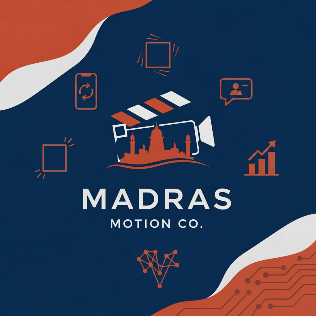 AI Design for MADRAS MOTION CO create a logo the services we provide are Short-form reels
Motion posters
Talking-head edits
Corporate videos
AI-enhanced video production

simple minimal corporate