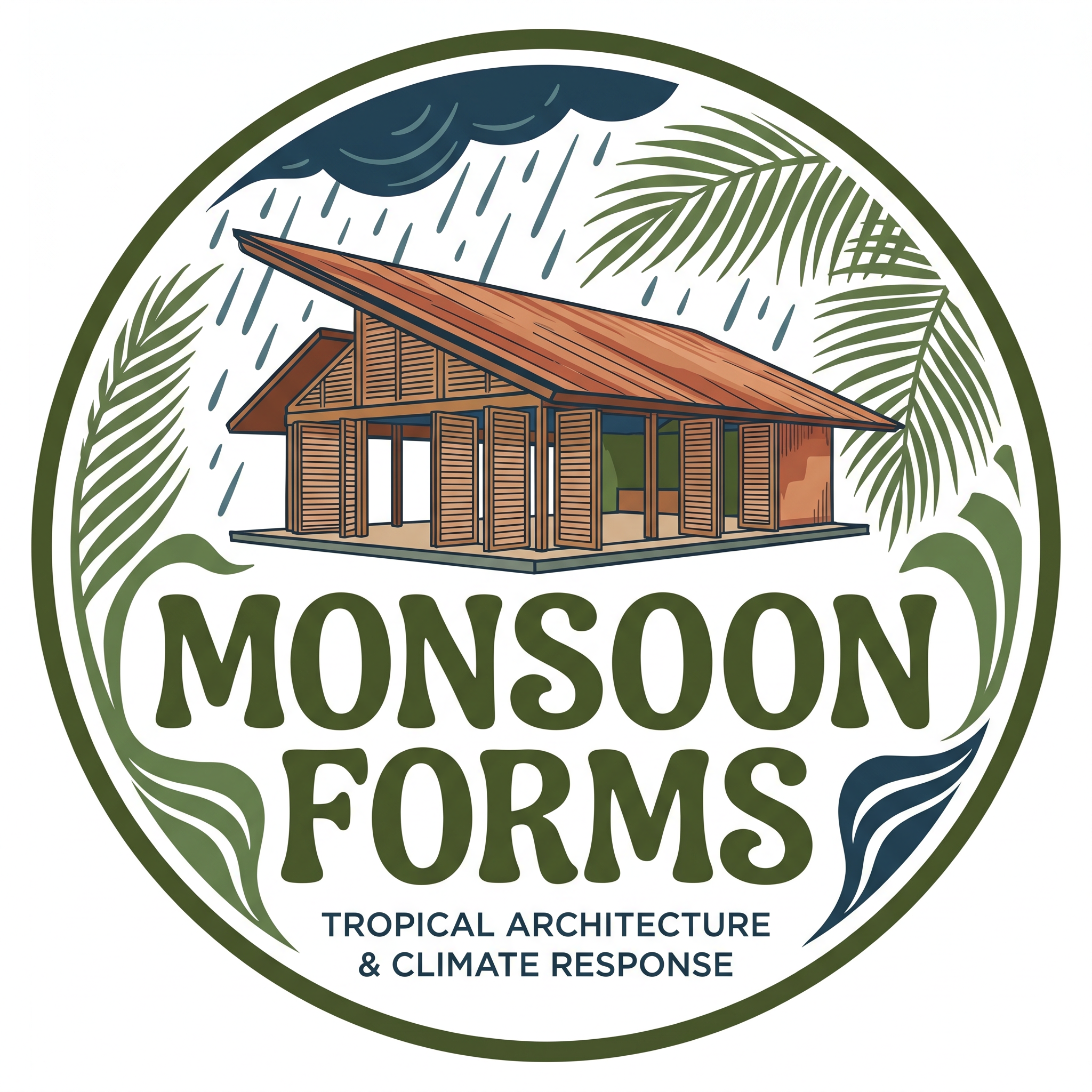 AI Design for MONSOON FORMS LOGO IT IS A COMPANY FOR ARCHITECTURE TROPICAL HOUSES CLIMATE RESPOSIVE