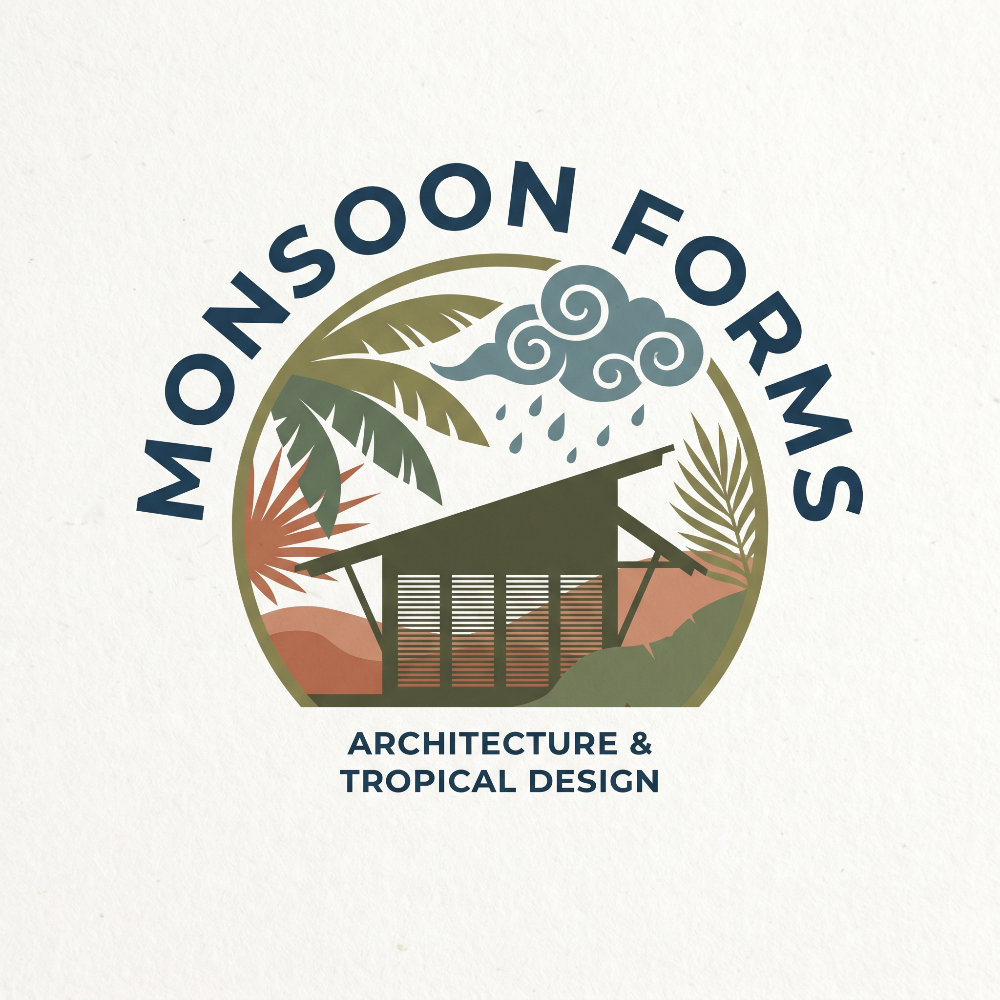 AI Design for MONSOON FORMS LOGO IT IS A COMPANY FOR ARCHITECTURE TROPICAL HOUSES CLIMATE RESPOSIVE